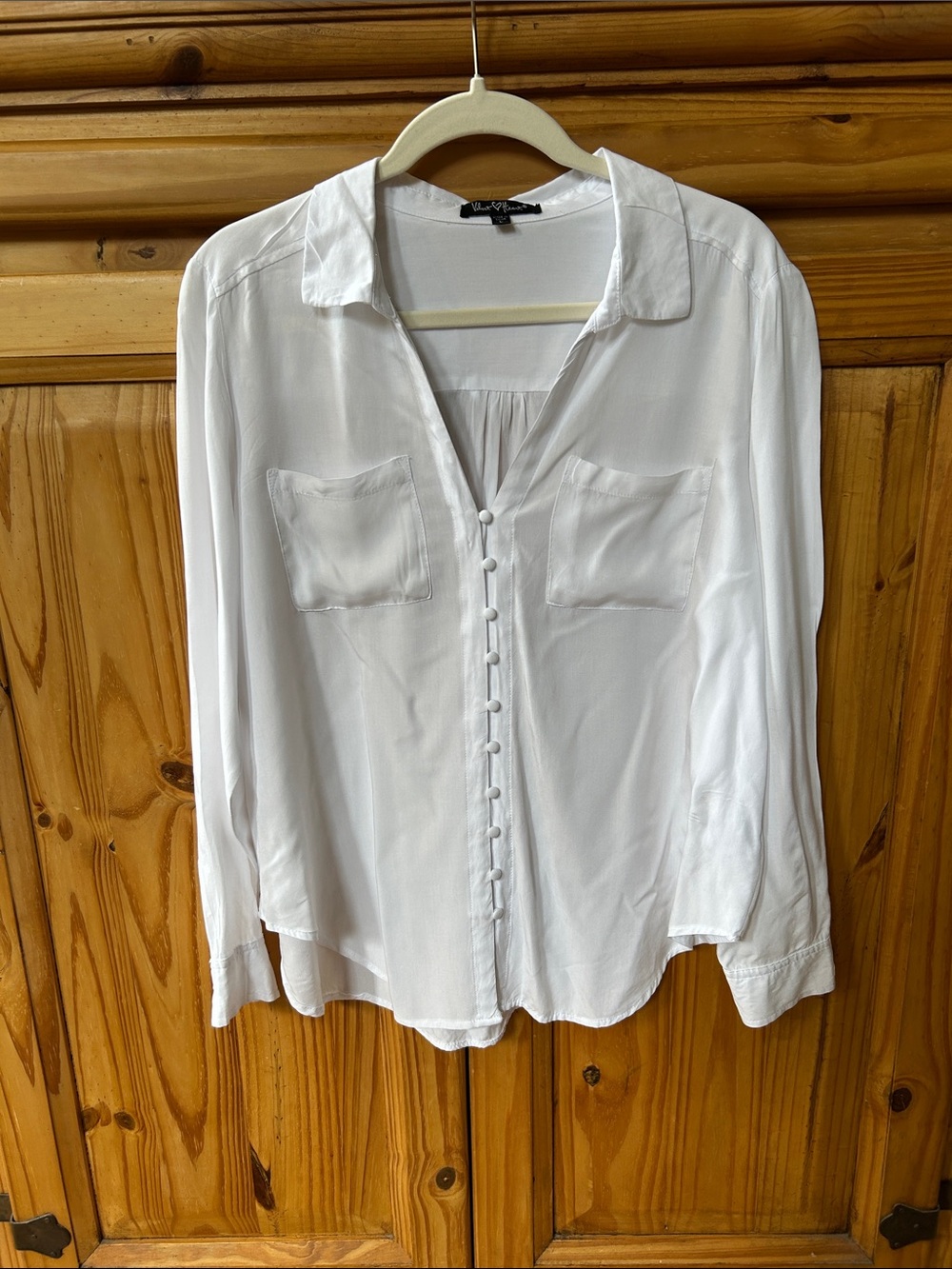 Velvet Heart Top Long Sleeve Lightweight Rayon White Button Up Rayon Blouse
